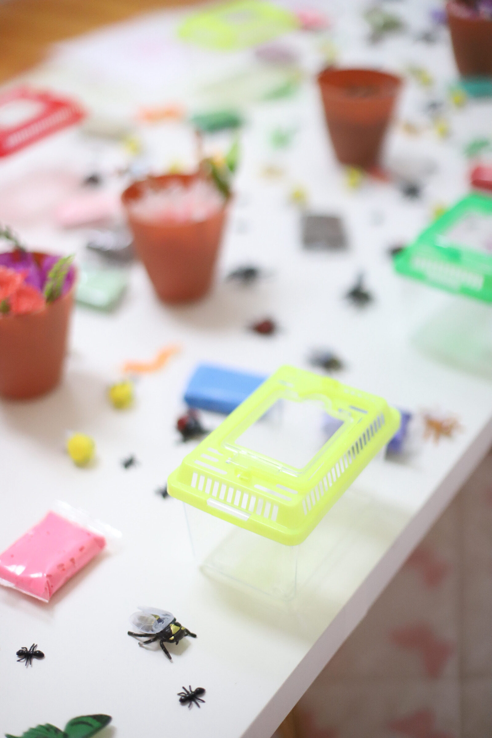 Bug-tastic Bug-themed kids birthday party decor and party activity - Bug Terrarium Craft and Bug Butterfly Dress-up Station - GLITTERINC.COM